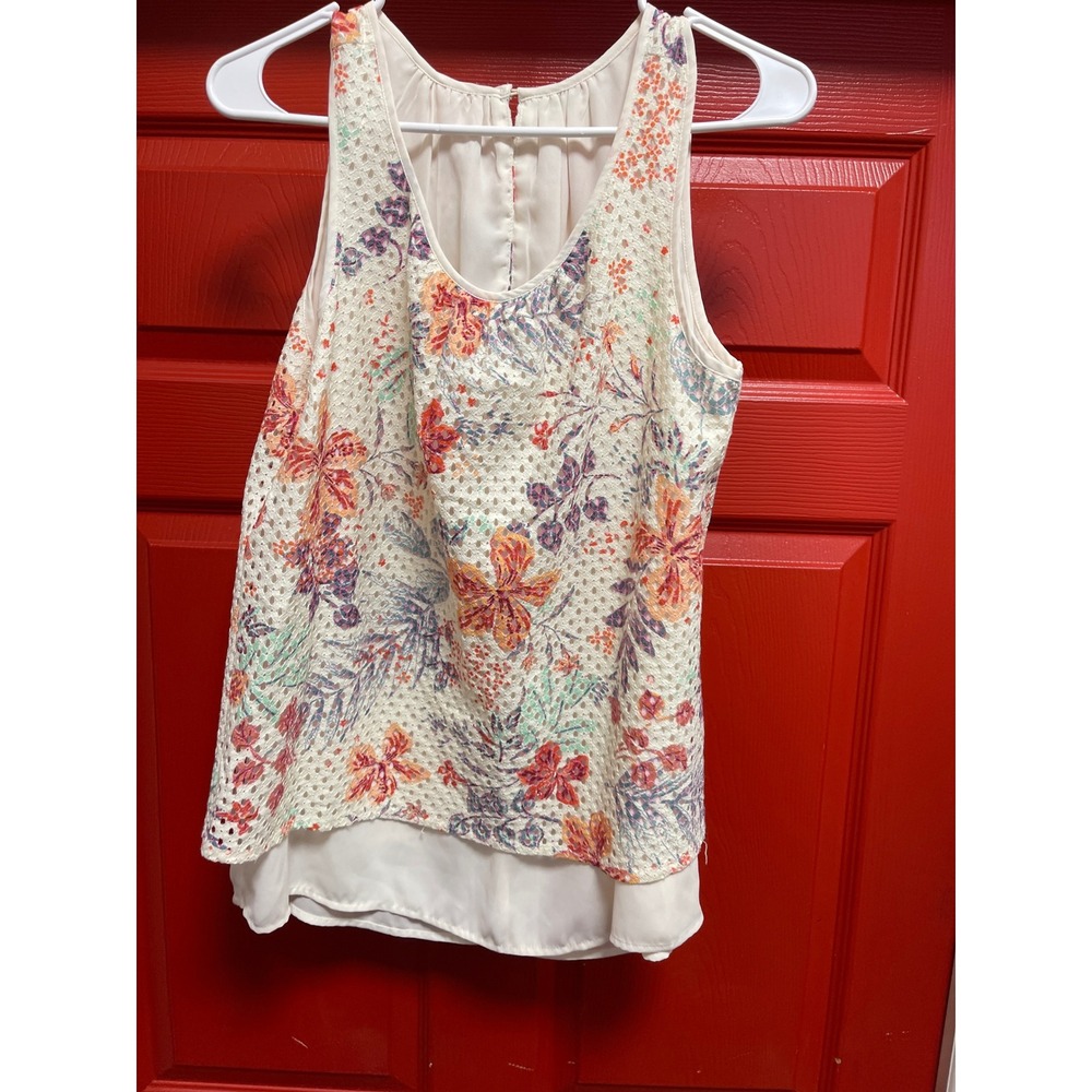 Floral Eyelet Lace Sleeveless Top White Orange Layered Hem D13675CNV Size M